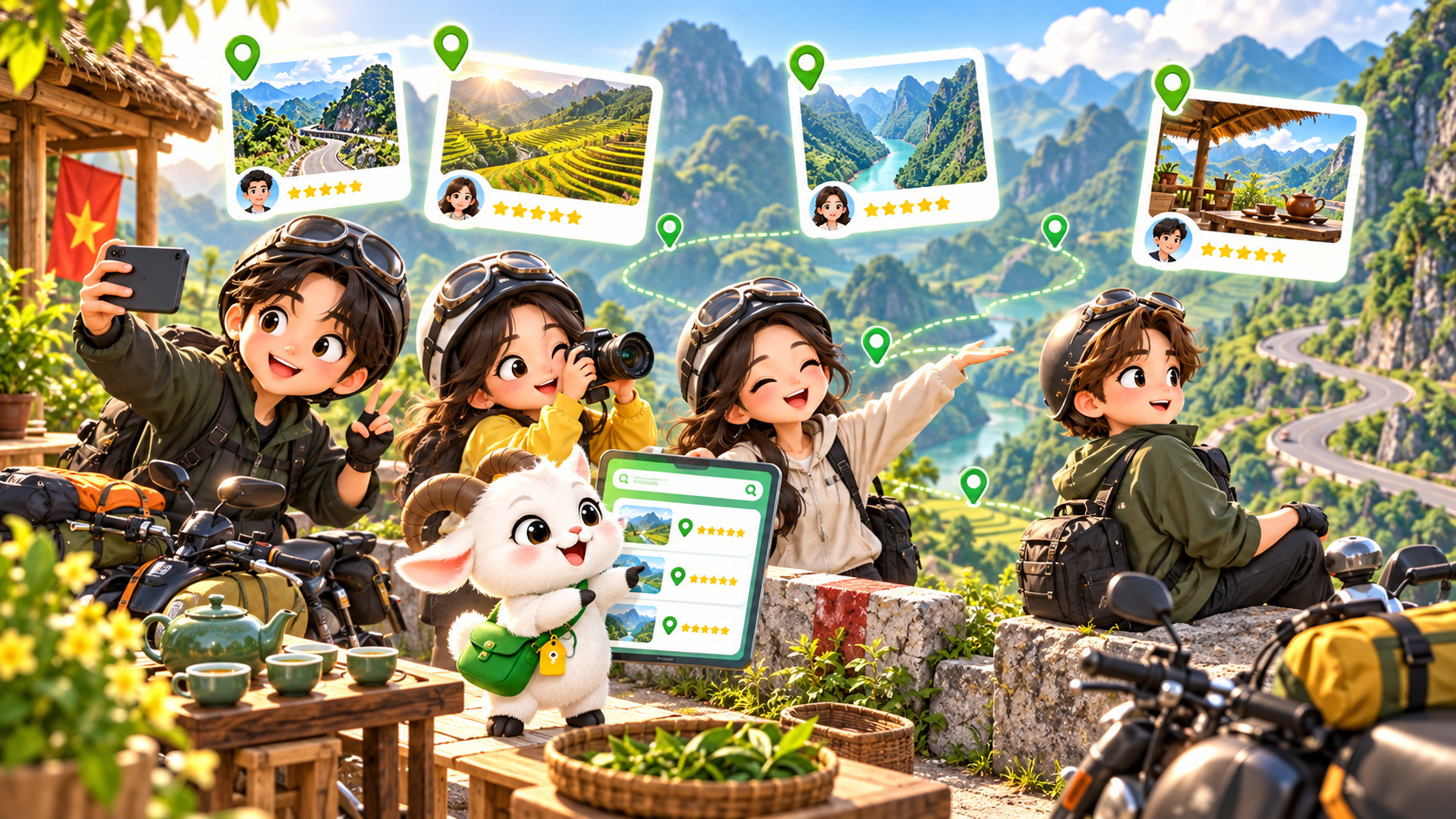 Minh họa blogger Hàn Quốc trải nghiệm tour xe máy Hà Giang và đăng review lên Naver